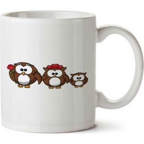 Art Hediye Owl Family Baykuş Ailesi İki Tarafı Baskılı Kupa Bardak