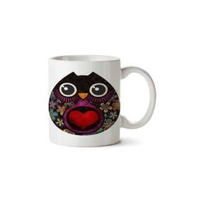 Art Hediye Owl Kalp Baykuş İki Tarafı Baskılı Kupa Bardak