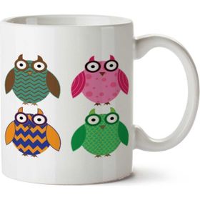 Art Hediye Owl Lover Renkli Baykuşlar İki Tarafı Baskılı Kupa Bardak