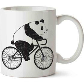 Art Hediye Panda Bisiklet Süren Panda İki Tarafı Baskılı Kupa Bardak