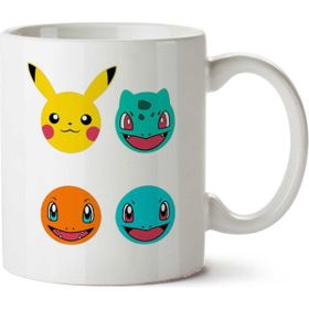 Art Hediye Pokemon Starters And Pikachu Circle Heads İki Tarafı Baskılı Kupa Bardak