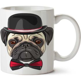 Art Hediye Pug Köpek Papyon Şapka İki Tarafı Baskılı Kupa Bardak