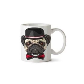 Art Hediye Pug Köpek Papyon Şapka İki Tarafı Baskılı Kupa Bardak