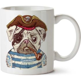 Art Hediye Pug Köpek Yaz Kaptan İki Tarafı Baskılı Kupa Bardak
