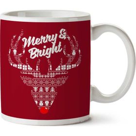 Art Hediye Reindeer Merry And Bright Christmas Knit İki Tarafı Baskılı Kupa Bardak