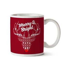 Art Hediye Reindeer Merry And Bright Christmas Knit İki Tarafı Baskılı Kupa Bardak