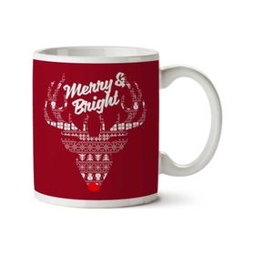 Art Hediye Reindeer Merry And Bright Christmas Knit İki Tarafı Baskılı Kupa Bardak