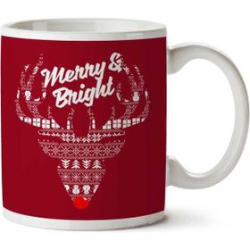Art Hediye Reindeer Merry And Bright Christmas Knit İki Tarafı Baskılı Kupa Bardak