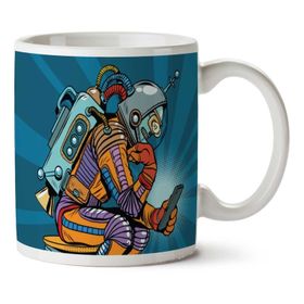 Art Hediye Retro Robot Astronot İki Tarafı Baskılı Kupa Bardak