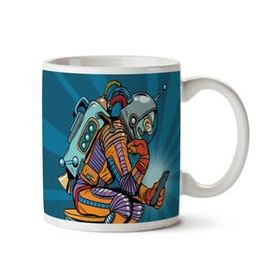 Art Hediye Retro Robot Astronot İki Tarafı Baskılı Kupa Bardak