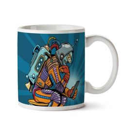 Art Hediye Retro Robot Astronot İki Tarafı Baskılı Kupa Bardak