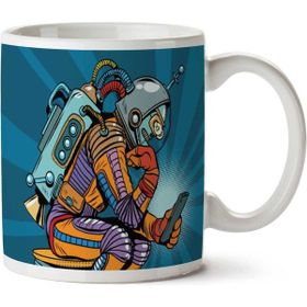 Art Hediye Retro Robot Astronot İki Tarafı Baskılı Kupa Bardak