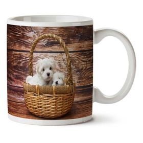 Art Hediye Sepette Yavru Köpekler İki Tarafı Baskılı Kupa Bardak