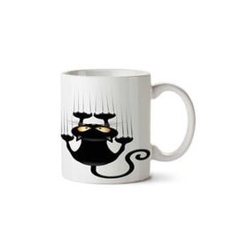 Art Hediye Siyah Kedi Tırmalayan İki Tarafı Baskılı Kupa Bardak
