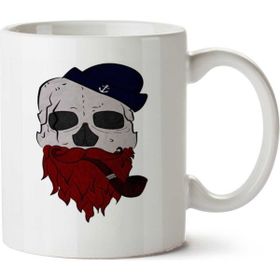 Art Hediye Skull Sakal Pipo Kurukafa İki Tarafı Baskılı Kupa Bardak