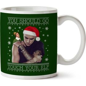Art Hediye Touch Your Elf Justin Bieber Christmas Knit Baskılı Kupa Bardak