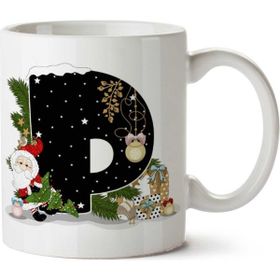 Art Hediye Yeni Yıl Merry Christmas Yılbaşı'na Özel P Harfi Baskılı Kupa Bardak
