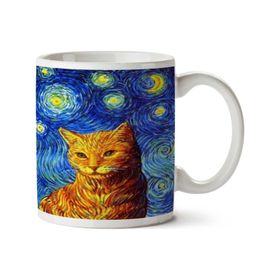 Art Hediye Yıldızlı Gece ve Kedi İki Tarafı Baskılı Kupa Bardak