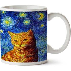 Art Hediye Yıldızlı Gece ve Kedi İki Tarafı Baskılı Kupa Bardak