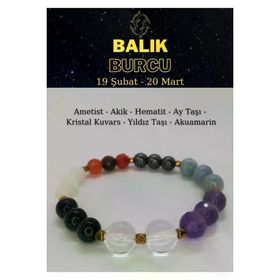 Art Life Doğaltaş Natural Stones Ametist, Akik, Aytaşı, Kristal Kuvars, Akuamarin, Yıldız Taşı, Hematit Balık Burcu Bilekliği