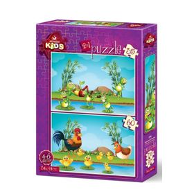 Art Puzzle Kids Hayvanlar ve Yavruları 2'li 35+60 Parça Puzzle