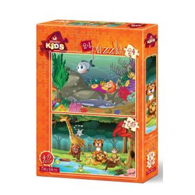 Art Puzzle Su Altı ve Orman Hayvanları 2'li 24+35 Parça Puzzle