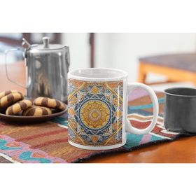 Arteliva Seramik Geometrik Mandala Desenli Tasarım Baskılı Seramik Kupa