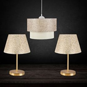 Art&Gift Altın İp Pasta Tekli Yatak Odası Sarkıt Avize ve 2 Adet Gold Abajur Seti