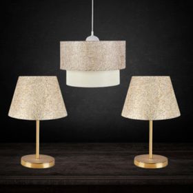 Art&Gift Altın İp Pasta Tekli Yatak Odası Sarkıt Avize ve 2 Adet Gold Abajur Seti