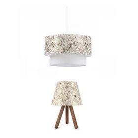 Art&Gift Dallı Kumaş Salon Oturma Odası Yatak Odası İkili Avize ve Abajur Seti