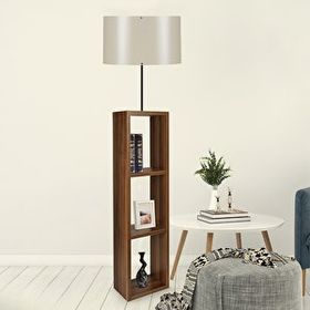 Art&Gift Dekoratif Raflı Kitaplık Okuma Köşesi Lambası Ceviz Renk Mdf Kasa Bej Pvc Başlık Lambader