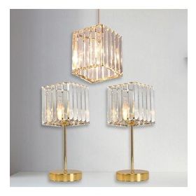 Art&Gift Metal Kristal Camlı Sarkıt Avize ve Abajur Seti Yatak Odası Abajur Salon Avize