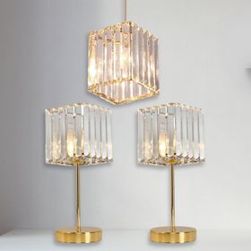Art&Gift Metal Kristal Camlı Sarkıt Avize ve Abajur Seti Yatak Odası Abajur Salon Avize