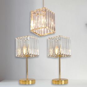 Art&Gift Metal Kristal Camlı Sarkıt Avize ve Abajur Seti Yatak Odası Abajur Salon Avize