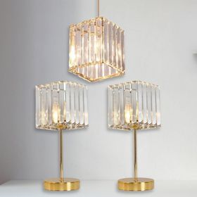 Art&Gift Metal Kristal Camlı Sarkıt Avize ve Abajur Seti Yatak Odası Abajur Salon Avize