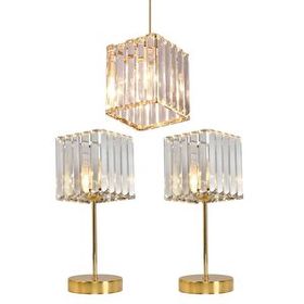 Art&Gift Metal Kristal Camlı Sarkıt Avize ve Abajur Seti Yatak Odası Abajur Salon Avize