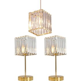 Art&Gift Metal Kristal Camlı Sarkıt Avize ve Abajur Seti Yatak Odası Abajur Salon Avize