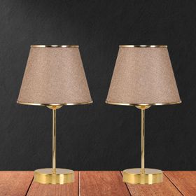 Art&Gift Star Gold Ayaklı Şeritli Kumbeji Kumaş Başlık Yatak Odası Salon Masa Lambası 2 Adet Abajur
