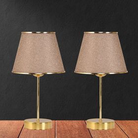 Art&Gift Star Gold Ayaklı Şeritli Kumbeji Kumaş Başlık Yatak Odası Salon Masa Lambası 2 Adet Abajur
