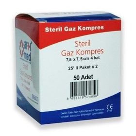 Artı Med Steril 7,5 cm x 7,5 cm 25'li 2 Paket Gaz Kompres