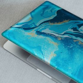 Artikel Mavi Altın Soyut Ebruli Notebook Sticker