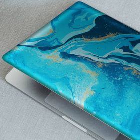 Artikel Mavi Altın Soyut Ebruli Notebook Sticker
