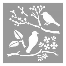Artikel ST-1122 Kiraz Dalında Kargalar Stencil Tasarımı 30x30 cm Kanvas Tablo