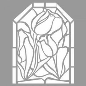 Artikel ST-1144 Lale Vitrayı Stencil Tasarımı 30x30 cm Kanvas Tablo