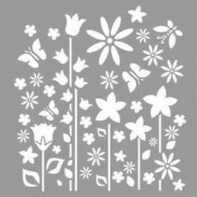 Artikel ST-1148 Kelebekli Çiçek Tarlası Stencil Tasarımı 30x30 cm Kanvas Tablo