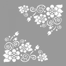Artikel ST-1181 Spiral Çiçekli Köşe Motifleri Stencil Tasarımı 30x30 cm Kanvas Tablo