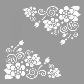 Artikel ST-1181 Spiral Çiçekli Köşe Motifleri Stencil Tasarımı 30x30 cm Kanvas Tablo