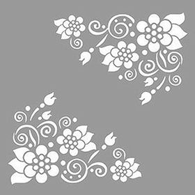 Artikel ST-1181 Spiral Çiçekli Köşe Motifleri Stencil Tasarımı 30x30 cm Kanvas Tablo