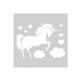 Artikel ST-1337 Bulutlar ve Unicorn Motif Stencil Tasarımı 30x30 cm Kanvas Tablo