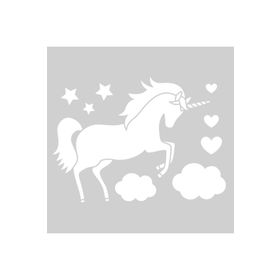 Artikel ST-1337 Bulutlar ve Unicorn Motif Stencil Tasarımı 30x30 cm Kanvas Tablo